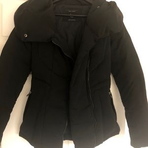Zara black down bomber jacket with belt XS